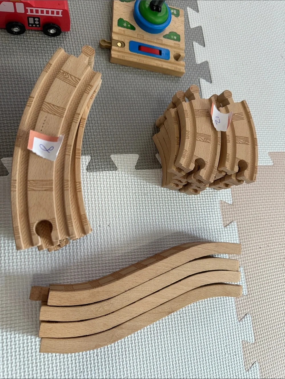 Wooden Train Track Set with Blue Bridge - Kids Toys